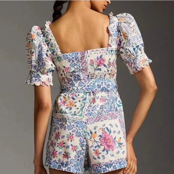 FARM Rio Romantic Bandanas Puff-Sleeve Belted Romper – Size L – NWOT - Picture 6 of 16